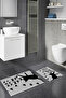 Printed Non-Slip Washable Cat Pattern Bath Mat 2-Piece Toilet Set Carpet - 3