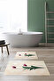 Printed Non-Slip Washable Flower Pattern Bath Mat 2-Piece Toilet Set Carpet - 5