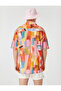 Summer Shirt Short Sleeve Turn-down Collar Abstract Print Detail - 5