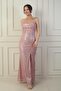 Women's Strapless Underwire Back Lace up Lined Slit Sequin Long Dress - 3