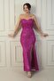 Women's Strapless Underwire Back Lace up Lined Slit Sequin Long Dress - 3