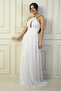 Women's Halter Neck Chest Pleated Halter Neck Lined Long Silvery Evening Dress - 3