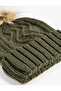 Knitted Beret with Plush Pompom - 3