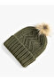 Knitted Beret with Plush Pompom - 2