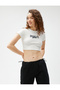 Crop T-Shirt Embroidered Crew Neck Short Sleeve Ribbed - 3