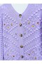 Lilac Floral Embroidered Openwork Knitwear Cardigan - Pompom Detail - 3