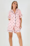 Black Hearts Short Sleeve Women's Shorts Pajama Suit - 2