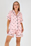 Black Hearts Short Sleeve Women's Shorts Pajama Suit - 7