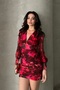 Print Long Sleeve V-Neck Mini Dress