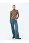 Long Sleeve Stand Collar Plaid Blouse - 2