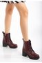 5109-3025 Burgundy Lace-Up Zippered Thick Heeled Daily Women's Boots