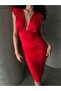 Draped Midi Dress with Padded Shoulder - 4