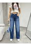 Women's Blue Pale Effect Lycra High Waist Wide Leg Loose, Sail Palazzo Jeans - 2