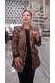 Plus Size Single Button Leopard Print Lined Blazer Jacket - 5