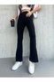 Women's Flared Leg Navy Blue High Waist, Wide Belt Combed Cotton Leggings - 5