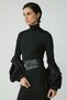 Katjabb Women's Slim Fit Slim Fit Bodycon Mock Neck Midi Length Black Plus Size Dress - 5