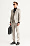 Men's Beige Wool Slim Fit Slim Fit Mono Collar Print Vest Suit