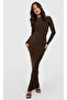 Brown Long Sleeve Bodycon Lycra Special Fabric Maxi Dress