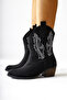 Fiza Black Pointed Toe Embroidered Staple Detailed Western Women's Boots, Women's Bootie - 3