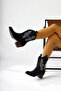 Fiza Black Pointed Toe Embroidered Staple Detailed Western Women's Boots, Women's Bootie - 5