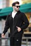Men's Black Hooded Zippered Cardigan 7070