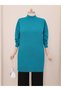 Halbhohe Stricktunika mit Schlitz – Petrol - 3
