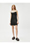 Flat Collar Plain Black Short Women's Dress 3sal80010ıw - 3