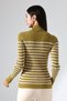 Half Turtleneck Striped Knit Sweater – Long & Fitted, 100% Viscose, Green-Beige - 7