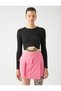 Long Sleeve T-Shirt Crop Crew Neck Metal Accessories - 3