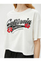 Crop T-Shirt Printed Crew Neck Short Sleeve Cotton - 5