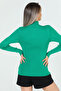 Green Women's Half Turtleneck Lycra Knitwear Blouse with Front Window - 7