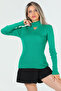 Green Women's Half Turtleneck Lycra Knitwear Blouse with Front Window - 3
