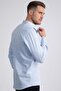 Modern Slim Fit Long Sleeve Cotton Easy Iron Dobby Men's Blue Shirt - 4
