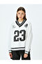 V-Neck Ribbed College Printed Raised Oversize Sweatshirt - 3