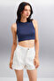 Tızıana Women's Organic Cotton Corded Stretchy Fabric Crop Navy Blue Blouse - 3