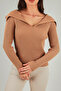 Biscuit Women's Turn-Down Collar Ribbed Lycra Knitwear Blouse - 6