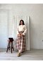 Cream Burgundy Plaid Flared Skirt - 3