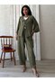 Khaki Green Muslin Trousers-Tied Blouse Set (Pants-Bluse)