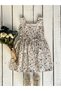 Gray-Brown Floral Strappy Square Neck Girls' Gilet