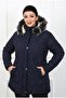 Women's Navy Blue Crinkle Fabric Wool Inside Plus Size Coat