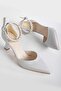 Silver Ankle Stone Satin Material Heeled Women's Shoes - 4