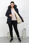 Women's Navy Blue Crinkle Fabric Wool Inside Plus Size Coat - 4