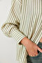 Women's Beige Green Striped Single Pocket Oversize Shirt 60111044 - 6