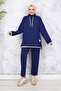 Arma Detailed Collar Double Suit Navy Blue 4581