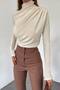 Women's Half-Neck Gathered Sandy Fabric Blouse - 4