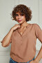 Milky Brown Judge Collar Half Placket Viscose Shirt 1500064 - 5