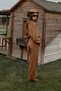 Pinterest Equivalent Nubuck Fabric Belt Palazzo Pants Oversize Cut Shirt Sewing Detail Suede Suit - 4
