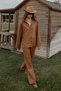Pinterest Equivalent Nubuck Fabric Belt Palazzo Pants Oversize Cut Shirt Sewing Detail Suede Suit - 5