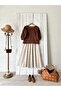 Cream-Brown Floral Poplin Flared Skirt - 2
