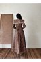 Vintage Large Collar Brown Floral Long Sleeve Flared Dress - 6